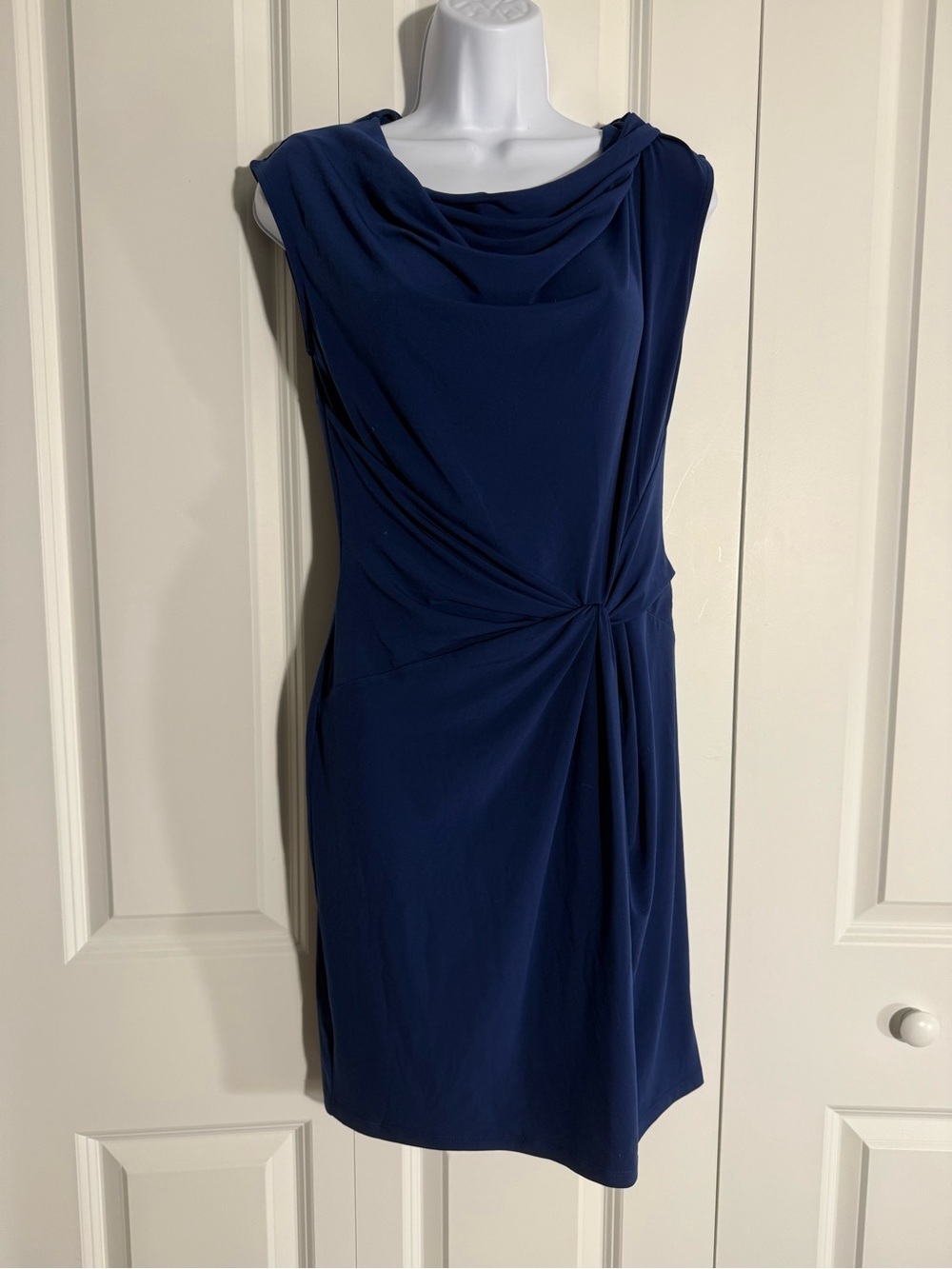Michael Kors Navy Draped Twist-Waist Midi Dress